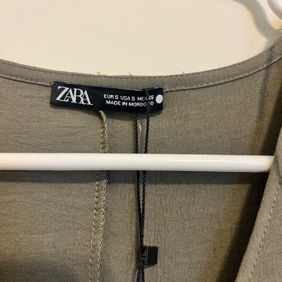 2/$30 ZARA - Green Tie Front Sheath Dress V-neck 3/4 Sleeve NWT - Picture 4 of 7